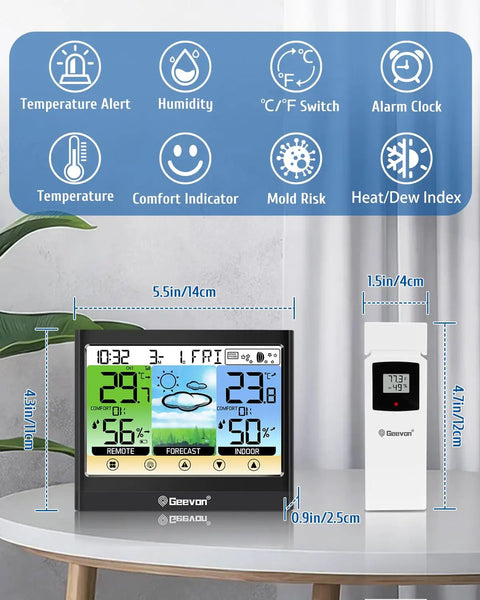 Wireless Indoor Outdoor Weather Station With Thermometer Hygrometer Dew Point And Heat Index Touchscreen LCD Display