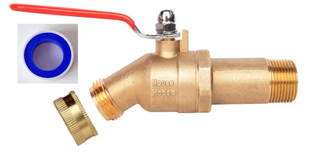 Full Port Brass Water Heater Drain Ball Valve With Two Inch Shank, Three Quarter Inch MNPT, Lead Free Potable Water Valve