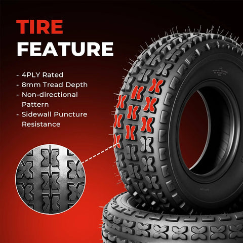 Set Of 2 19x7-8 ATV UTV Tires 4PR Beefed Up All Terrain Tubeless Non Directional Tread for Mini Bikes and Small Side by Sides