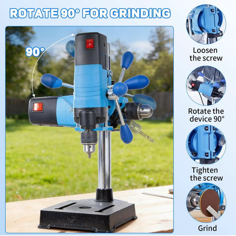 Mini Benchtop Drill Press With 1200W Motor And Six Variable Speeds Includes Heavy Duty Bit Kit Two In One Swiveling Mount for grinding.