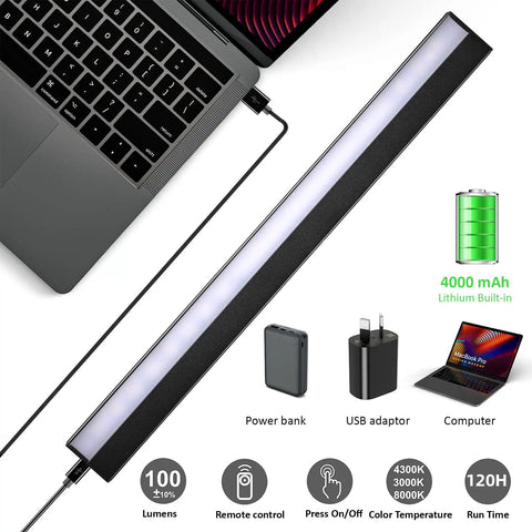 Wireless Picture Light With USB Rechargeable Battery Remote Control Dimmable No Fuss Timer Off 16 Inch Full Metal Accent Lamp with charging setup