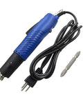 Smooth Operating Corded Electric Screwdriver Featuring Adjustable Torque And Ergonomic Non Slip Grip For No Sweat Drywall Repairs And Quick Furniture Assembly Jobs with blue handle and power cord.