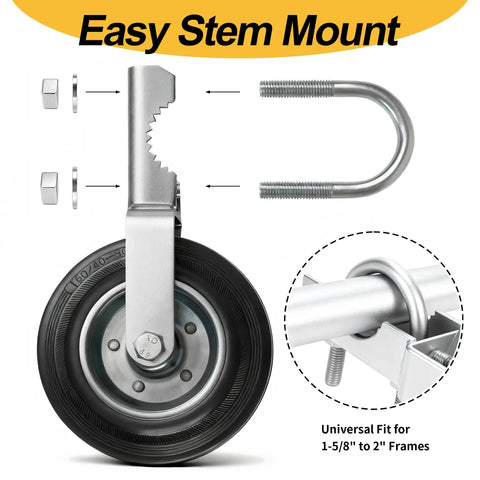 Beefy Heavy Duty Gate Helper Caster 2 Pack With Six And A Quarter Inch Wheel Supports Up To 500 Lbs For 1 To 2 Inch Metal Frame Swing Gates