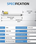 Diagram of 12V Beefy Fast Linear Actuator with 10 mm/s speed, 10-inch stroke, and 330 lb capacity, showing specifications.