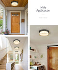Dope Industrial Chic LED Flush Mount Ceiling Light 12 Inch 24W 1100 Lumens Dimmable 3000K Matte Black Gold Frame With Frosted Glass Close to Ceiling Fixture for Living Room Bedroom Hallway shown in various rooms