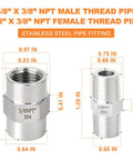 304 Stainless Steel Pipe Fitting Set Hex Nipple And Hex Coupling 3/8 In NPT Male To 3/8 In NPT Female diagram