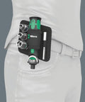 Zyklop Pocket Ratchet Set 18-Piece Imperial with 3/8 In Square Drive and 1/4 In Hex Bit Magazine clipped on a belt