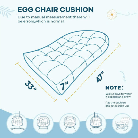 Waterproof Outdoor Egg Chair Cushion Replacement With Ties For Hanging Egg Couch 47 By 35 By 7 Inches Thick Plush Comfy Cushion Blue Leaf Color Fits Most Egg Chairs diagram