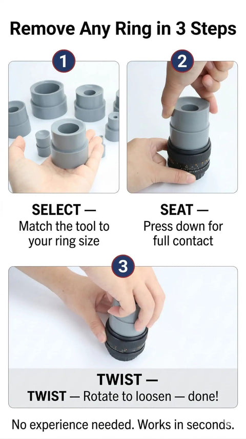 3-step use of Camera Lens Repair Tool Kit For DSLR And Vintage Lenses With 9 Piece Rubber Ring Remover And Filter Wrench Set