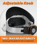 Headgear Replacement For Welding Helmets With 100 Percent Aluminum Fasteners Adjustable Ratcheting Dial Cushioned Pad And Easy Install Fits Fiber Metal Sugar Scoop And Pipeliner Hoods For Pro Welders Comfort And Durable Protection, close-up view showing adjustable knob.