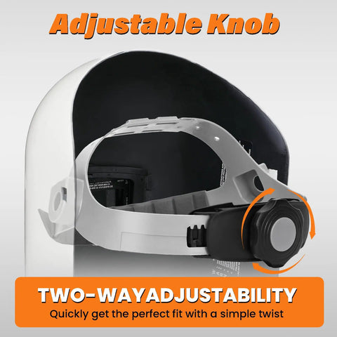 Headgear Replacement For Welding Helmets With 100 Percent Aluminum Fasteners Adjustable Ratcheting Dial Cushioned Pad And Easy Install Fits Fiber Metal Sugar Scoop And Pipeliner Hoods For Pro Welders Comfort And Durable Protection, close-up view showing adjustable knob.