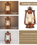 Industrial Rustic Lantern Table Lamp With Old Fashioned Oil Lamp Vibe for Farmhouse Bedroom showing variable light settings