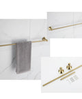 Brushed Gold 4 Piece Bathroom Hardware Set With 23.6 Inch Towel Bar, Towel Hook, Toilet Paper Holder, And Hand Towel Holder shown with bar