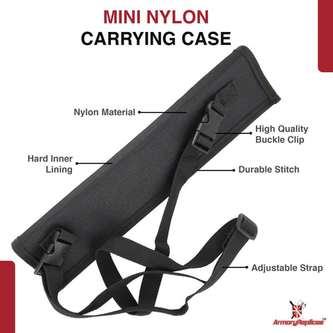 Foam Katana Sword For Practice Bokken Shinai Style Training Sword With Mini Nylon Carrying Case Durable Nylon Construction Secure Inner Lining And Easy Carry Convenience displaying black nylon case with buckle clip and adjustable strap