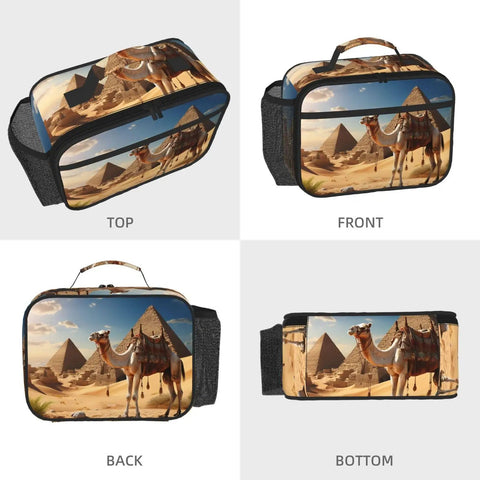 Camel Desert Insulated Lunch Box with Detachable Handle, Leakproof Cooler Tote for Work, Travel, Picnics, Camping - Front View