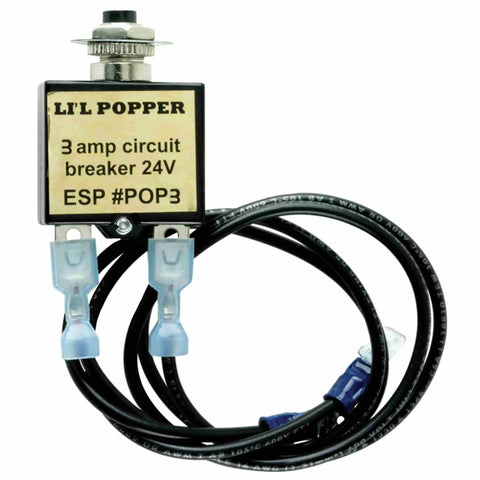 3 Amp 24V Push Button Circuit Breaker For Furnace Control Boards With Temporary Reset Fuse visible with attached wires