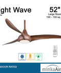 Light Wave 52 Inch Ceiling Fan With LED Light Kit In Distressed Koa Finish, Remote Controlled Three Speed Fan And Full Range Dimmer, Energy Efficient LED Lighting