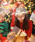 Kids Night Light Rotating Starry Night Projector With Remote Control 6 Projection Films USB Rechargeable Soothing Music Bedside Nursery Lamp For Baby Boys Girls Gift White with children in holiday attire.
