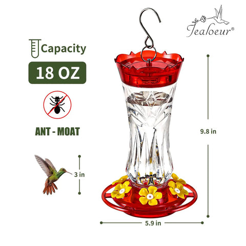Front view of 2 Pack Hummingbird Feeder For Outdoors Hanging, 18 Oz Capacity, Six Feeding Ports With Built In Ant Moat And Bee Guard