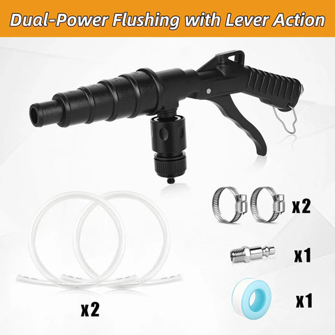Lever Action Coolant Flush Gun Kit For Automotive Cooling System And Heater Core Cleaning With 2 Transparent Garden Hoses