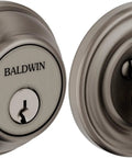 Heavy Duty Knockout Smart Deadbolt That Is Hella Secure With Plug And Play Bluetooth And WiFi Solid Brass Build Lifetime Graphite Nickel Finish Level Electronic Lock close-up view showing round design.