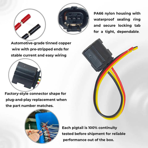 Toyota Camshaft Position Sensor Connector Pigtail Plug-and-Play 90980-12353 645-744 Fits Tundra, Tacoma, 4Runner, Sequoia, Camry, Avalon, Sienna, Highlander, RAV4, Corolla, Prius, Venza, GX460 RX350 Lexus 3-pin wiring pigtail