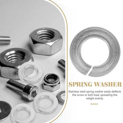 100 Pcs 304 Stainless Steel Spring Lock Washers Set For Repair And Industrial Use Non Slip Metal Fasteners One Quarter Inch Split Locking Washers Kit Built To Last Maintenance Essentials, spring washer close-up