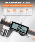 Rechargeable Digital Caliper 0 To 8 Inch With Large LCD Screen Inch Millimeter Fraction Readouts Stainless Steel Body
