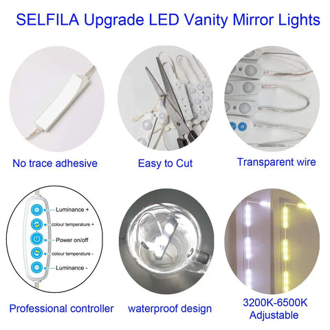 LED Vanity Mirror Lights Kit With Five Color Temperature Hollywood Style Makeup Light 11 Ft Dimmable LED Strip features