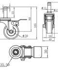Technical diagram of Set Of 4 Beefy 2 Inch Stem Caster Wheels Heavy Duty Swivel Locking Casters Seven Sixteenth Inch Stem Replacement Wheels.