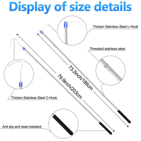 74 Inch Adjustable Truck Bed Reach Tool With Stainless Steel Construction Foam Handle And Long Hooks For Easy Loading size details