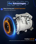 No Sweat AC Air Compressor Pump For Honda Accord Odyssey Pilot Acura TL MDX 3.0L 3.2L 3.5L V6 2003 2008 showing profile with pulley.