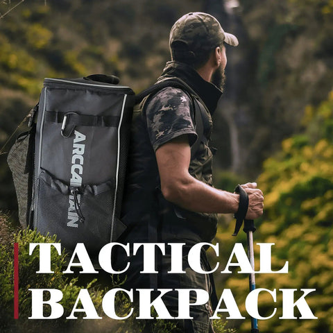Man wearing Welding Tools Backpack With Ultra Lightweight Design, Large Capacity Tactical Tool Bag For Men And Women in outdoor setting