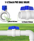 Top Shelf One Quarter Turn PVC Ball Valve With Blue T Handle SCH 40 No Sweat Shut Off Fitting for 1-1/2 inch PVC pipes.