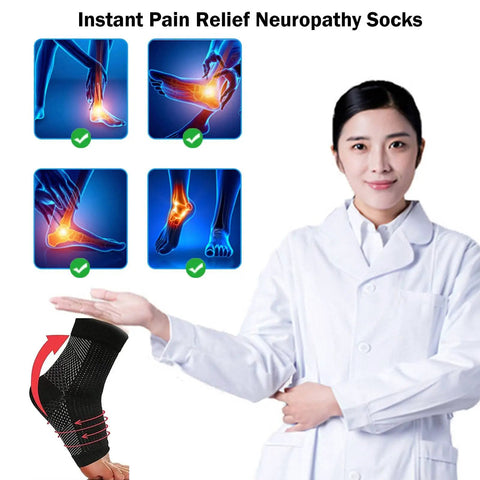Doctor presenting Game-Changing Neuropathy Compression Socks For Women And Men With Ankle Support, pain relief images shown
