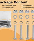 Heavy Duty M10 Hex Bolts And Nuts Set With Flat And Spring Washers For Caster Wheels Assembly Rock Solid No Sweat Hardware Kit contents visible.