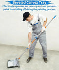 18 Inch Paint Roller Kit With Long Reach Pole And Deep Paint Tray For Fast Wall Ceiling Application being used to paint a wall.