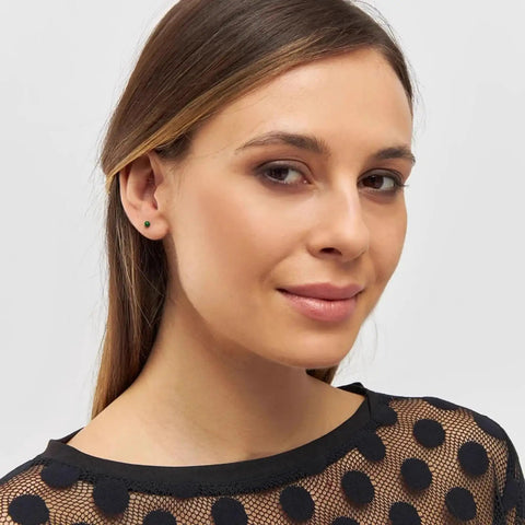 Dope Dainty Ball Stud Earrings Set For Women And Men, 3mm Tiny Black Hand Painted Enamel Color, Hypoallergenic Surgical Steel With 14K Gold Plated Option, Great For Second Piercings And Multiple Holes, Everyday Cute Jewelry on model