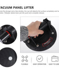Kick Butt Heavy Duty Vacuum Glass Suction Cup Lifter With Ergonomic Grip And Quick Release For Moving Plastics Tile And Engine Valves Easy Safe Black Nylon Rubber in hand for operation.