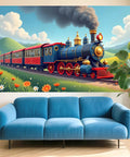 Epic Train Party Backdrop Banner Locomotive Theme Steam Train Decoration For Birthday Party Supplies, vibrant train scene.