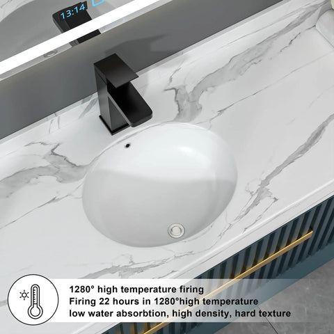White Square Vessel Sink For Bathroom 15 By 15 Inch Ceramic Porcelain Above Counter Vanity Basin With Scratch Resistant Sleek Glossy Finish Non Porous Glazed Surface Durable Modern Look And Easy Cleaning, round design shown on marble countertop with black faucet and digital display