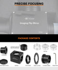 1.25 Inch Flip Mirror For Telescope Eyepiece And Camera Adapter with accessories, showcasing precise focusing and package contents.