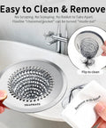 Hassle Free Shower Drain Hair Catcher With Quick Flip Empty Pocket shown in use, stainless steel design for easy cleaning and hair removal.