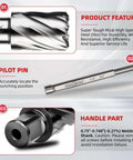 ANGELSWORD HSS annular cutter set, 14 pcs in aluminum storage case; includes pilot pin and magnetic drill handle.