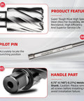 Professional HSS Annular Cutter And Magnetic Drill Bit Kit Built Tough For The Daily Grind M2 High Speed Steel handle part with pilot pin.