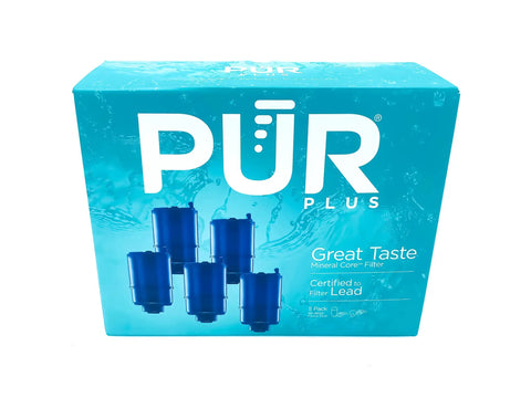Faucet Mount Replacement Filter 5 Pack With Mineral Clear Design box packaging