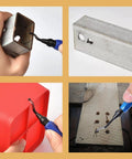 Blue-handled deburring tool with BS1010 blades for metal and plastic burr removal; shown in front, side, and close-up views