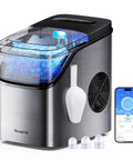 Smart Ice Maker Countertop With Voice Control And WiFi, Portable Ice Machine that Delivers 9 Ice Cubes in 6 Minutes, with scoop