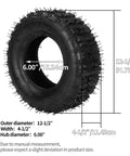 13x5.00-6 Tire And Inner Tube Set With TR87 Angled Valve Stem For Razor Dirt Quads, showing dimensions and tread design.