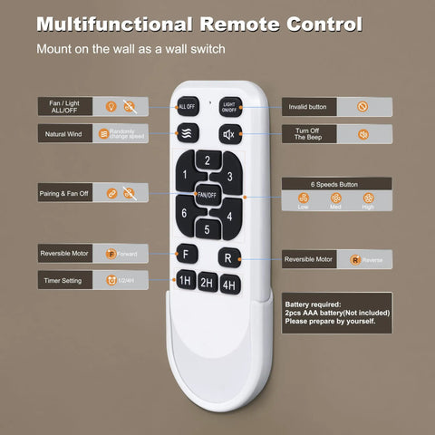 Remote control for 60 Inch Ceiling Fan No Light With Remote And App Control Quiet DC Motor Indoor Outdoor Ceiling Fan